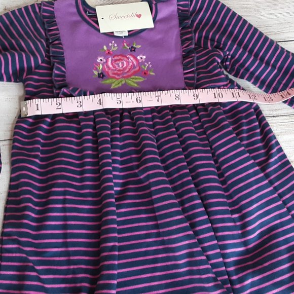 'SWEETDIL' RUFFLE TRIM EMBROIDERED STITCHING LONG SLEEVE COZY TODDLER DRESS/TOP - Picture 13 of 15